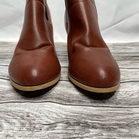 Unbranded Faux Leather Notched Ankle Booties 8.5 Cognac Warm Brown Exposed Ankle - Picture 5 of 10